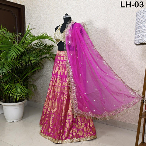Magenta Brocade Banarasi Lehenga Choli with dupatta Ready-to-Wear Indian Outfit Women Costumes Wedding Bridesmaid Party Engagement, Festival
