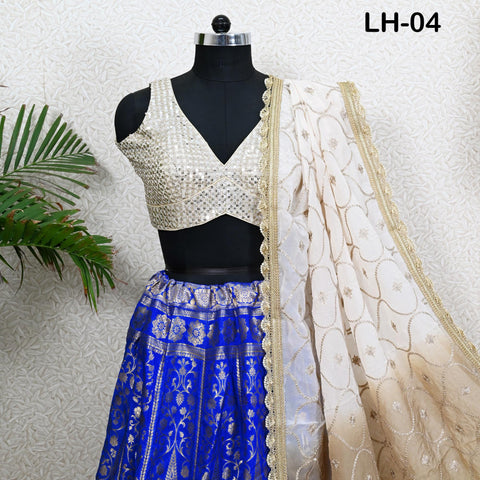 Blue Brocade Banarasi Lehenga Choli with dupatta - Ready-to-Wear Indian Outfit Women Costumes Wedding Bridesmaid Party Engagement, Festival