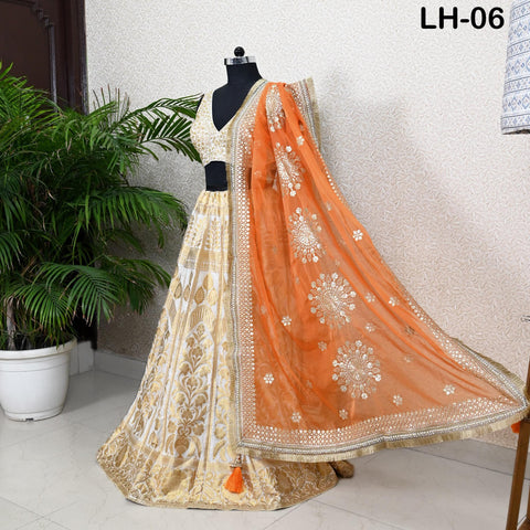 Ivory Brocade Banarasi Lehenga Choli with dupatta - Ready-to-Wear Indian Outfit Women Costumes Wedding Bridesmaid Party Engagement, Festival