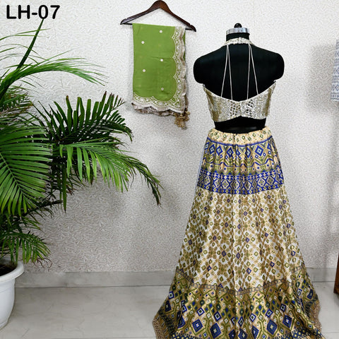 Green Brocade Banarasi Lehenga Choli with dupatta - Ready-to-Wear Indian Outfit Women Costumes Wedding Bridesmaid Party Engagement, Festival