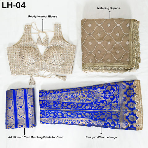 Blue Brocade Banarasi Lehenga Choli with dupatta - Ready-to-Wear Indian Outfit Women Costumes Wedding Bridesmaid Party Engagement, Festival