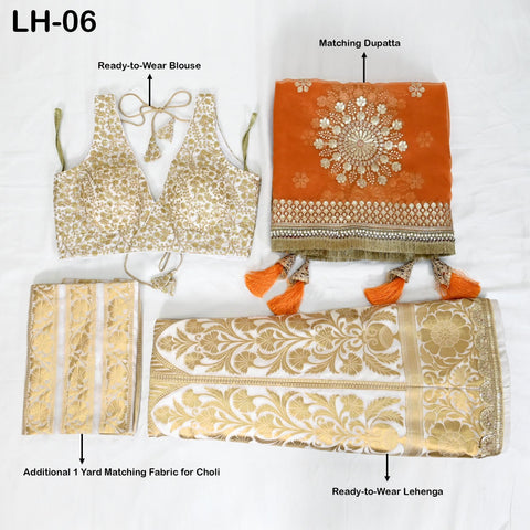 Ivory Brocade Banarasi Lehenga Choli with dupatta - Ready-to-Wear Indian Outfit Women Costumes Wedding Bridesmaid Party Engagement, Festival