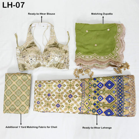 Green Brocade Banarasi Lehenga Choli with dupatta - Ready-to-Wear Indian Outfit Women Costumes Wedding Bridesmaid Party Engagement, Festival