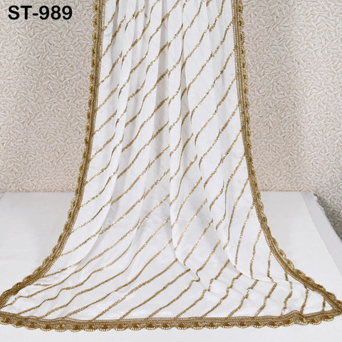 Dyeable Gold Dupatta Embroidered Chiffon Custom Punjabi Chunni Light Weight Bridal Veil Wedding Lehenga Women Scarf Dress Best Gift for Her