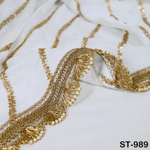 Dyeable Gold Dupatta Embroidered Chiffon Custom Punjabi Chunni Light Weight Bridal Veil Wedding Lehenga Women Scarf Dress Best Gift for Her