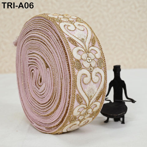 9 Yard Pink Indian Ribbon 45 mm Trim Costume Sari Border DIY Craft Sewing Embroidered Decorative Costumes Home Decor Trimming Junk Journals