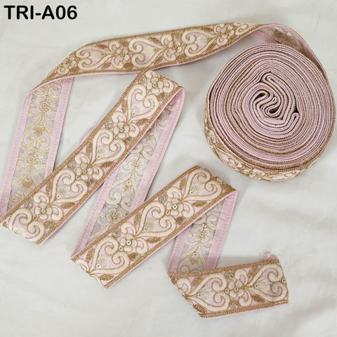9 Yard Pink Indian Ribbon 45 mm Trim Costume Sari Border DIY Craft Sewing Embroidered Decorative Costumes Home Decor Trimming Junk Journals