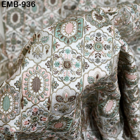 Ivory Embroidery Fabric by the yard Sewing Crafting Indian Wedding Dress Regency Reticules Victorian Handbags Marie Antoinette Junk Journals