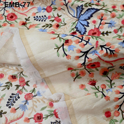 Indian Embroidered by the yard Fabric Ivory Sewing DIY Crafting Embroidery Wedding Dresses Costumes Dolls Bags Cushion Covers Table Runners