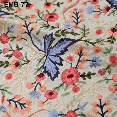 Indian Embroidered by the yard Fabric Ivory Sewing DIY Crafting Embroidery Wedding Dresses Costumes Dolls Bags Cushion Covers Table Runners