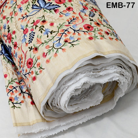 Indian Embroidered by the yard Fabric Ivory Sewing DIY Crafting Embroidery Wedding Dresses Costumes Dolls Bags Cushion Covers Table Runners