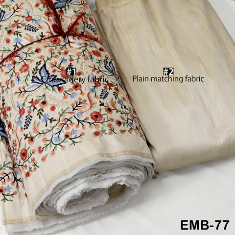 Indian Embroidered by the yard Fabric Ivory Sewing DIY Crafting Embroidery Wedding Dresses Costumes Dolls Bags Cushion Covers Table Runners