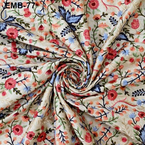 Indian Embroidered by the yard Fabric Ivory Sewing DIY Crafting Embroidery Wedding Dresses Costumes Dolls Bags Cushion Covers Table Runners