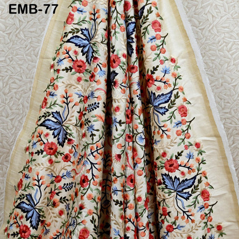 Indian Embroidered by the yard Fabric Ivory Sewing DIY Crafting Embroidery Wedding Dresses Costumes Dolls Bags Cushion Covers Table Runners