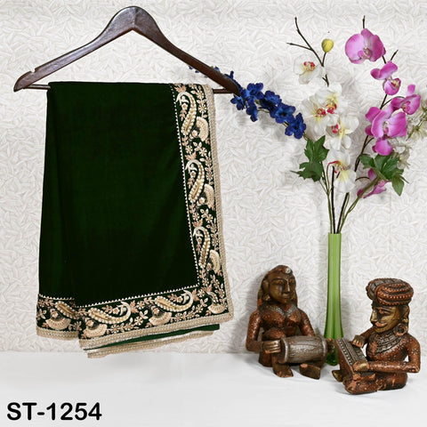 Designer green velvet dupatta for bridal and groom outfits