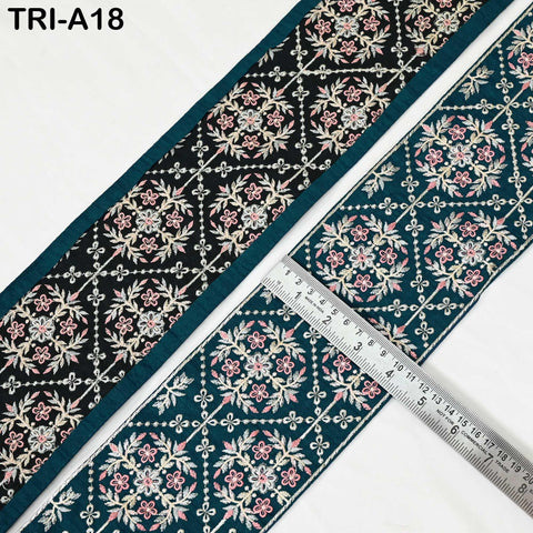 9 Yard Teal Blue Embroidered 10cm Trim Indian Embroidery Ribbons Laces | Sari Border Saree | DIY Crafting Beach Bag Decorative Trimmings