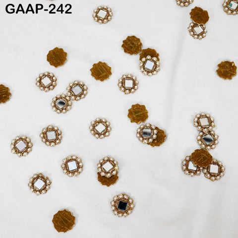 50 Pcs Mirror Embellishment Patch for Bridal Saree Lehenga | Kundan Applique with Pearl & Gold | Handcrafted Indian Wedding Dress Supplies