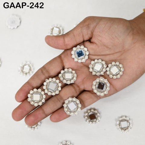 50 Pcs Mirror Embellishment Patch for Bridal Saree Lehenga | Kundan Applique with Pearl & Gold | Handcrafted Indian Wedding Dress Supplies