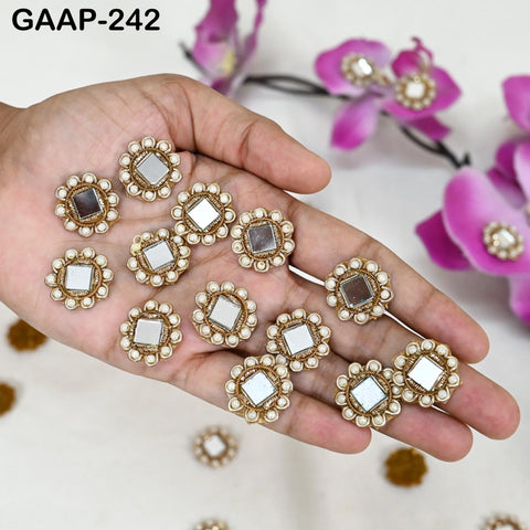 50 Pcs Mirror Embellishment Patch for Bridal Saree Lehenga | Kundan Applique with Pearl & Gold | Handcrafted Indian Wedding Dress Supplies