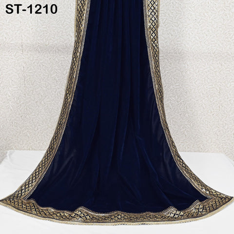 Navy Blue Velvet Shawl Dupatta Embroidery on edges Gift for Women Embroidered Chunni Bridal Veil Lehenga Embroidery Festival Punjabi Wedding