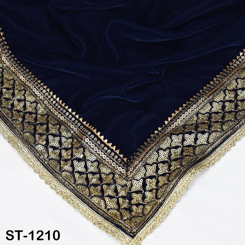 Navy Blue Velvet Shawl Dupatta Embroidery on edges Gift for Women Embroidered Chunni Bridal Veil Lehenga Embroidery Festival Punjabi Wedding