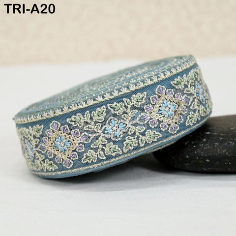 9 Yard Grey 4 cm Embroidery Trims Ribbon Indian Sari Border Embroidered Crafting Sewing Costume Tote Bags Tablecloth Lampshade Home Decor