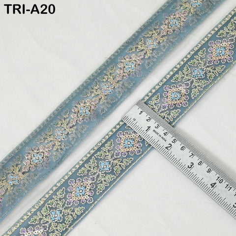 9 Yard Grey 4 cm Embroidery Trims Ribbon Indian Sari Border Embroidered Crafting Sewing Costume Tote Bags Tablecloth Lampshade Home Decor