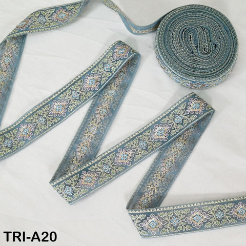 9 Yard Grey 4 cm Embroidery Trims Ribbon Indian Sari Border Embroidered Crafting Sewing Costume Tote Bags Tablecloth Lampshade Home Decor