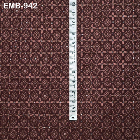 Brown Indian Embroidered Velvet Fabric by the yard Sewing DIY Crafting Wedding Shift Dresses Theatrical Costumes Longline Jackets Waistcoats