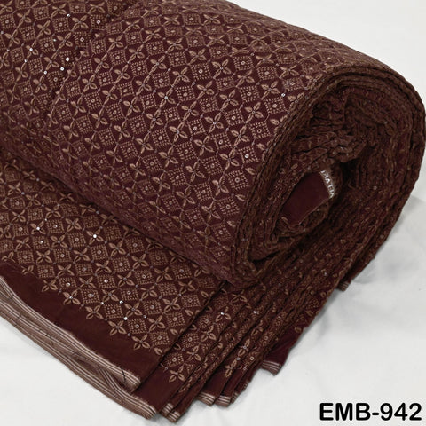 Brown Indian Embroidered Velvet Fabric by the yard Sewing DIY Crafting Wedding Shift Dresses Theatrical Costumes Longline Jackets Waistcoats