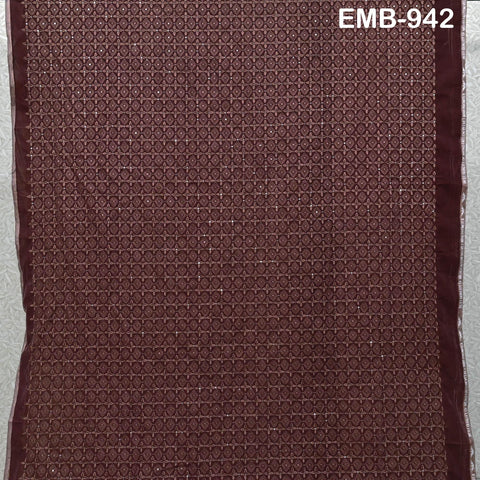 Brown Indian Embroidered Velvet Fabric by the yard Sewing DIY Crafting Wedding Shift Dresses Theatrical Costumes Longline Jackets Waistcoats