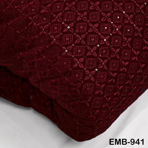 Maroon Indian Embroidered Velvet Fabric by the yard Sewing DIY Crafting Wedding Shift Dresses Theatrical Costumes Longline Jackets Waistcoat