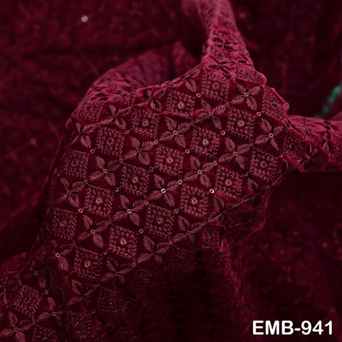 Maroon Indian Embroidered Velvet Fabric by the yard Sewing DIY Crafting Wedding Shift Dresses Theatrical Costumes Longline Jackets Waistcoat