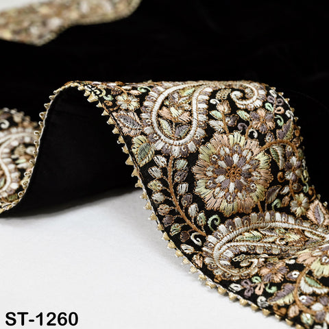Black Velvet Shawl Dupatta – Embroidered Floral Border Wrap for Bridal, Partywear & Groom Sherwani