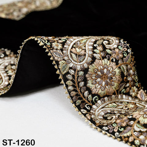 Black Velvet Shawl Dupatta – Embroidered Floral Border Wrap for Bridal, Partywear & Groom Sherwani