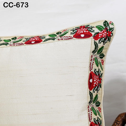 Christmas Bell Dupioni Silk Cushion Cover – Ivory Holiday Decor | Festive Throw Pillow | Handmade by Hathkargaha