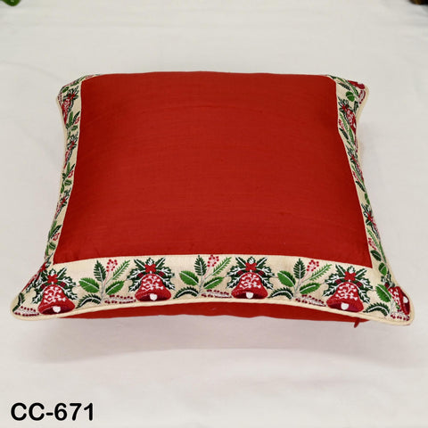 Red & Ivory Dupioni Silk Cushion Cover – Christmas Bell Holiday Decor | Festive Throw Pillow | Handmade by Hathkargaha