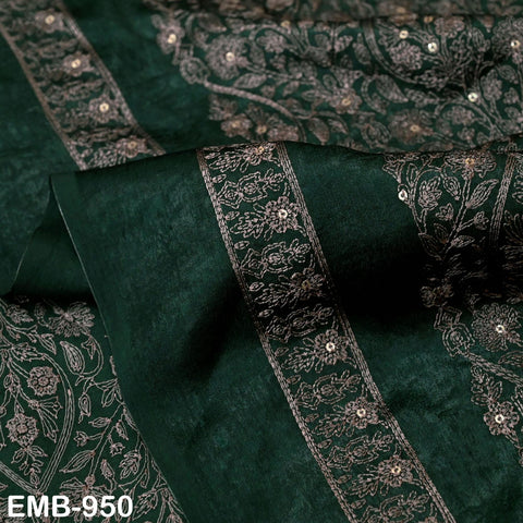Green Indian Embroidered Velvet Fabric by the yard Sewing DIY Crafting Wedding Shift Dresses Theatrical Costumes Longline Jackets Waistcoat