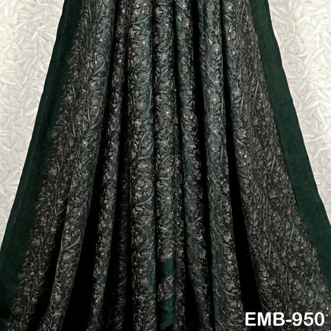 Green Indian Embroidered Velvet Fabric by the yard Sewing DIY Crafting Wedding Shift Dresses Theatrical Costumes Longline Jackets Waistcoat