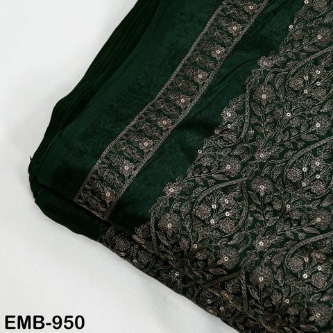 Green Indian Embroidered Velvet Fabric by the yard Sewing DIY Crafting Wedding Shift Dresses Theatrical Costumes Longline Jackets Waistcoat
