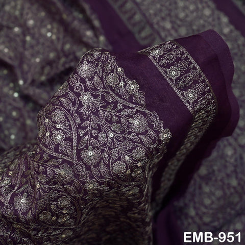 Plum Indian Embroidered Velvet Fabric by the yard Sewing DIY Crafting Wedding Shift Dresses Theatrical Costumes Longline Jackets Waistcoat