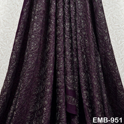 Plum Indian Embroidered Velvet Fabric by the yard Sewing DIY Crafting Wedding Shift Dresses Theatrical Costumes Longline Jackets Waistcoat