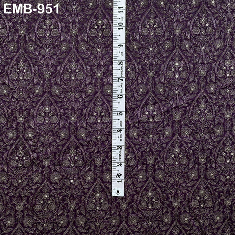 Plum Indian Embroidered Velvet Fabric by the yard Sewing DIY Crafting Wedding Shift Dresses Theatrical Costumes Longline Jackets Waistcoat