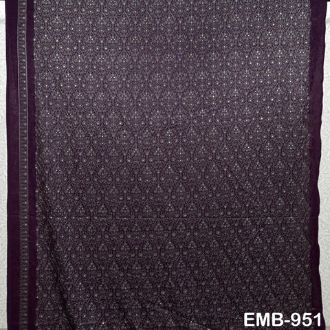 Plum Indian Embroidered Velvet Fabric by the yard Sewing DIY Crafting Wedding Shift Dresses Theatrical Costumes Longline Jackets Waistcoat