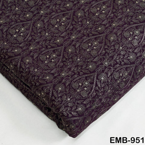 Plum Indian Embroidered Velvet Fabric by the yard Sewing DIY Crafting Wedding Shift Dresses Theatrical Costumes Longline Jackets Waistcoat