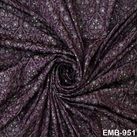 Plum Indian Embroidered Velvet Fabric by the yard Sewing DIY Crafting Wedding Shift Dresses Theatrical Costumes Longline Jackets Waistcoat