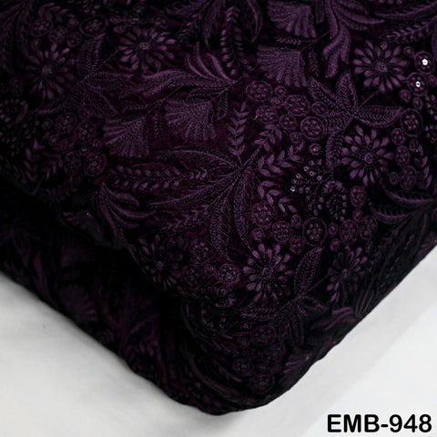 Wine Indian Embroidered Velvet Fabric by the yard Sewing DIY Crafting Wedding Shift Dresses Theatrical Costumes Longline Jackets Waistcoat