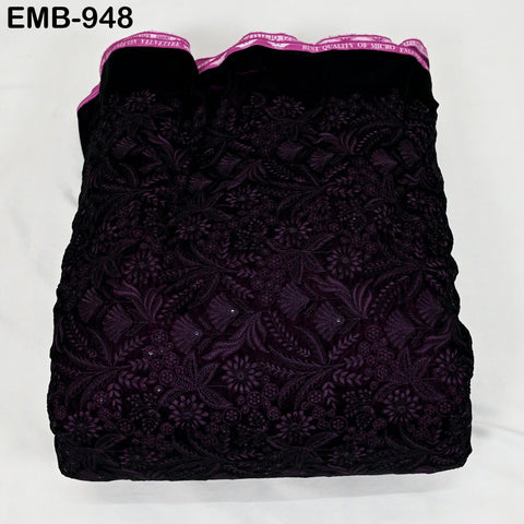 Wine Indian Embroidered Velvet Fabric by the yard Sewing DIY Crafting Wedding Shift Dresses Theatrical Costumes Longline Jackets Waistcoat