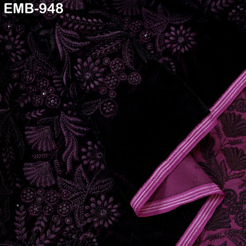 Wine Indian Embroidered Velvet Fabric by the yard Sewing DIY Crafting Wedding Shift Dresses Theatrical Costumes Longline Jackets Waistcoat