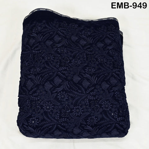 Blue Indian Embroidered Velvet Fabric by the yard Sewing DIY Crafting Wedding Shift Dresses Theatrical Costumes Longline Jackets Waistcoat